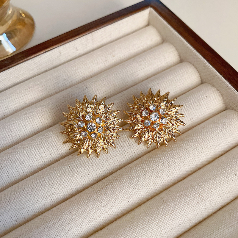 Vintage Gold Burst Crystal Stud Earrings