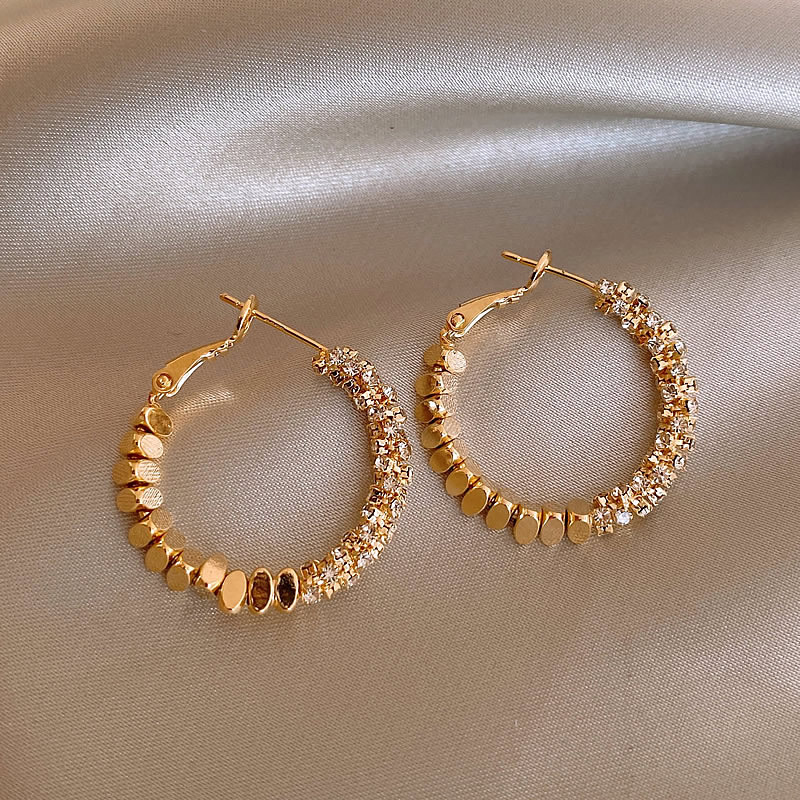 Textured Gold & Crystal Half-Pave Hoop Earrings