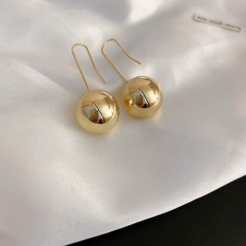 Polished Gold Sphere Drop Earrings