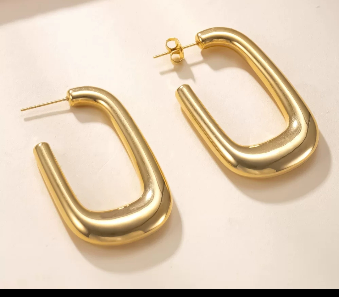 Polished Gold Rectangular Chunky Open Hoops