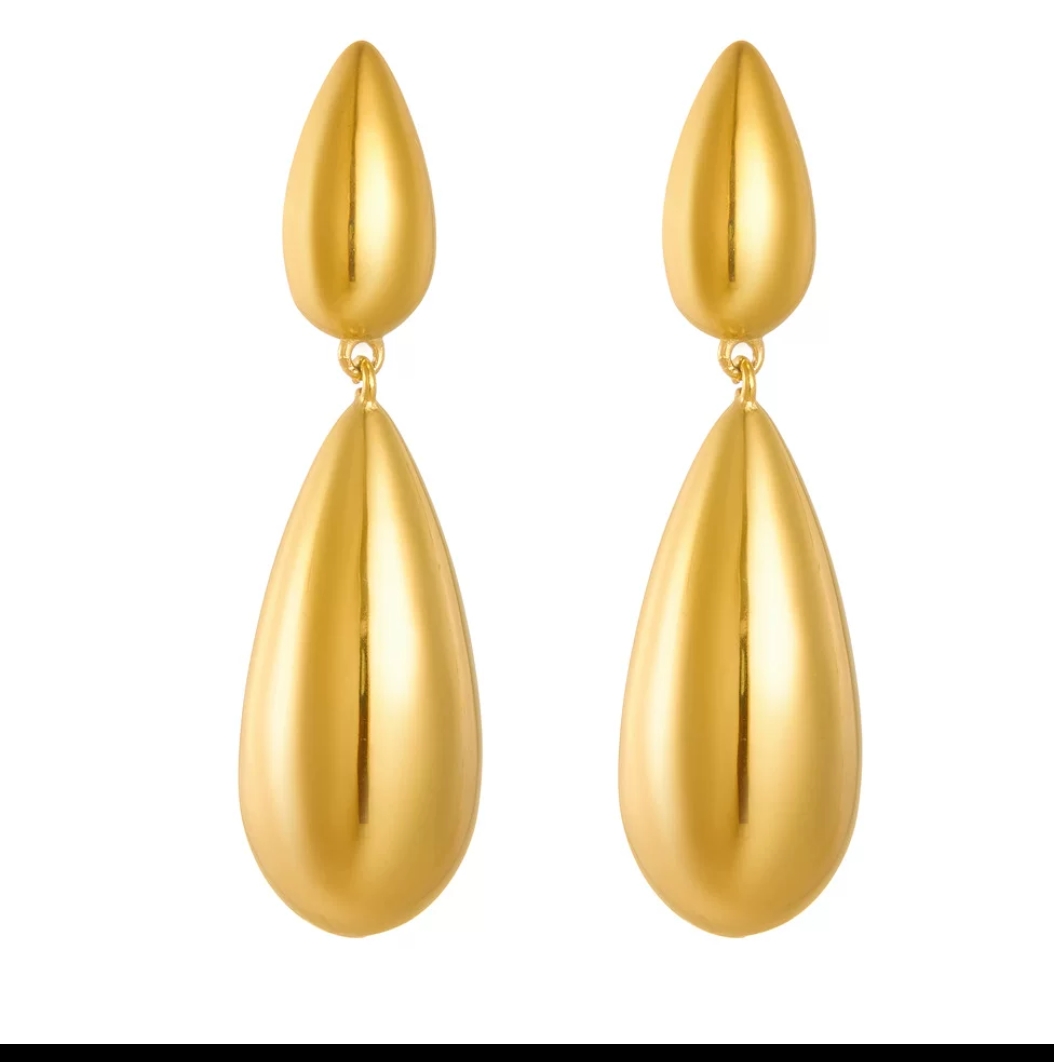 Gold Double Teardrop Statement Drop Earrings