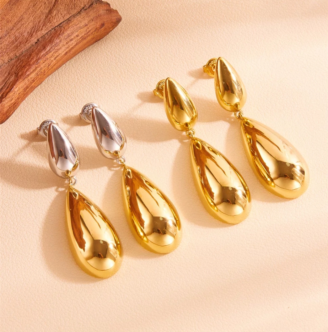 Two-Tone & Gold Double Teardrop Statement Drop Earrings