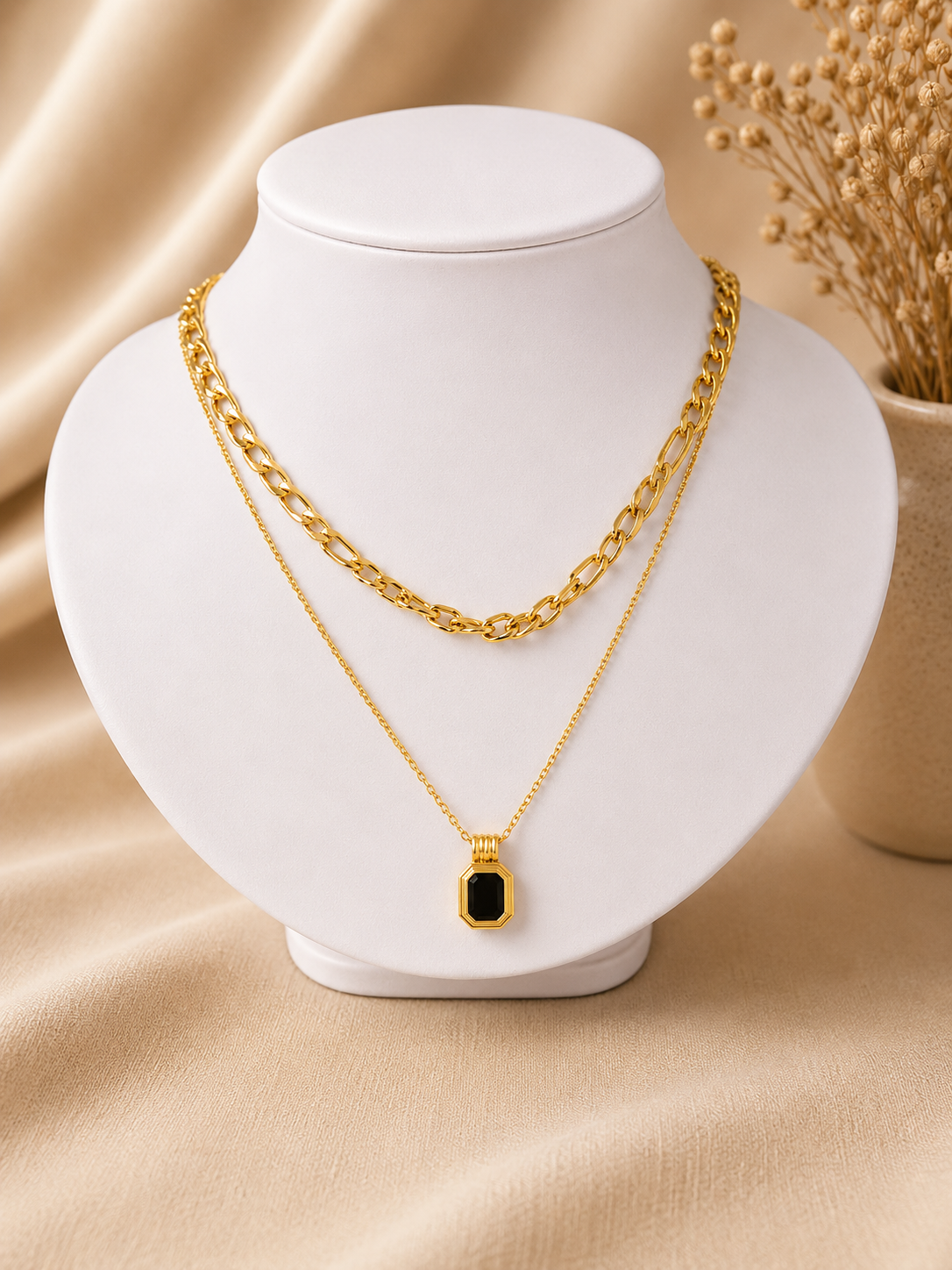 Stainless steel double chain necklace 