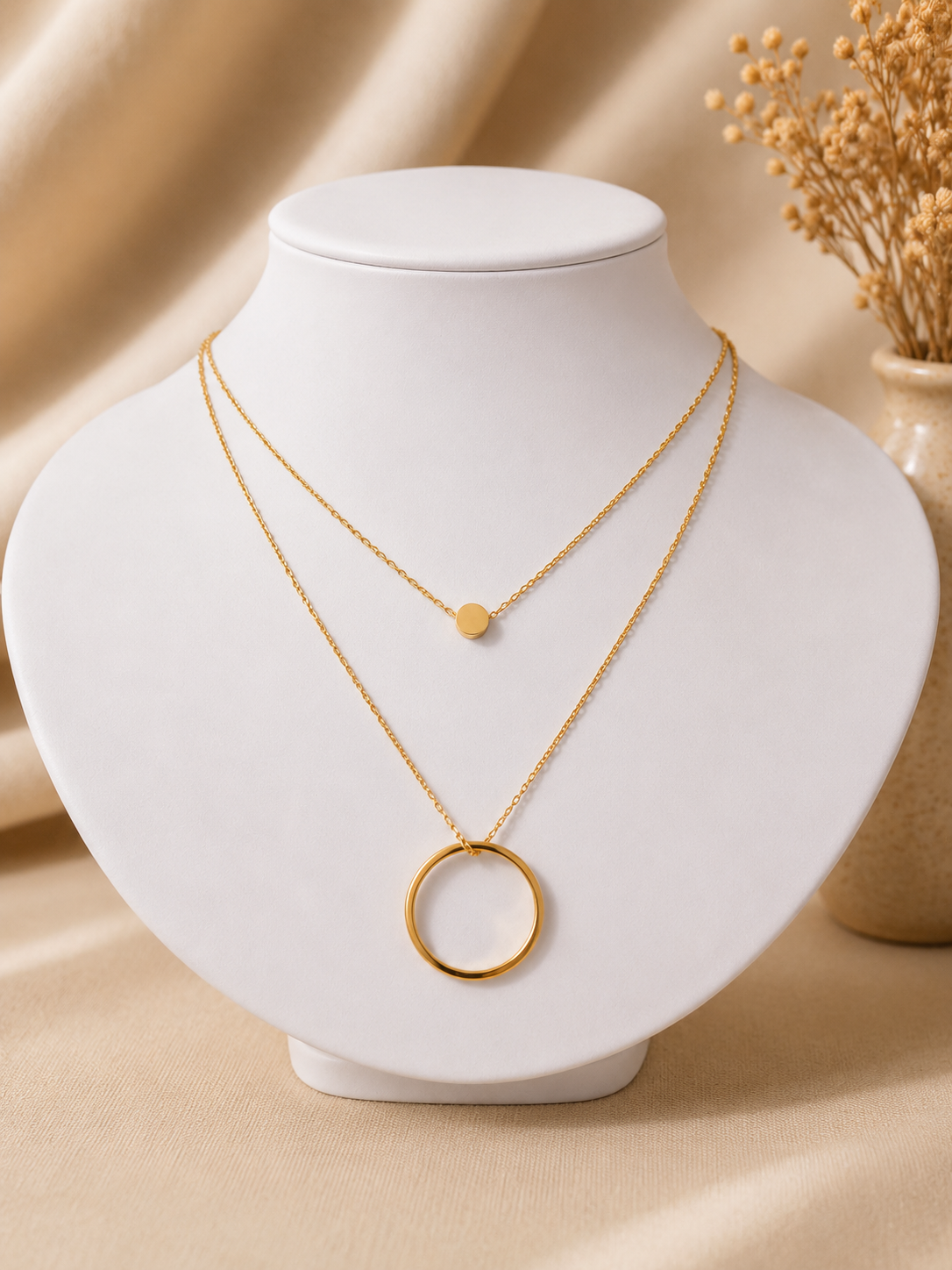 Double chain necklace with double pendant