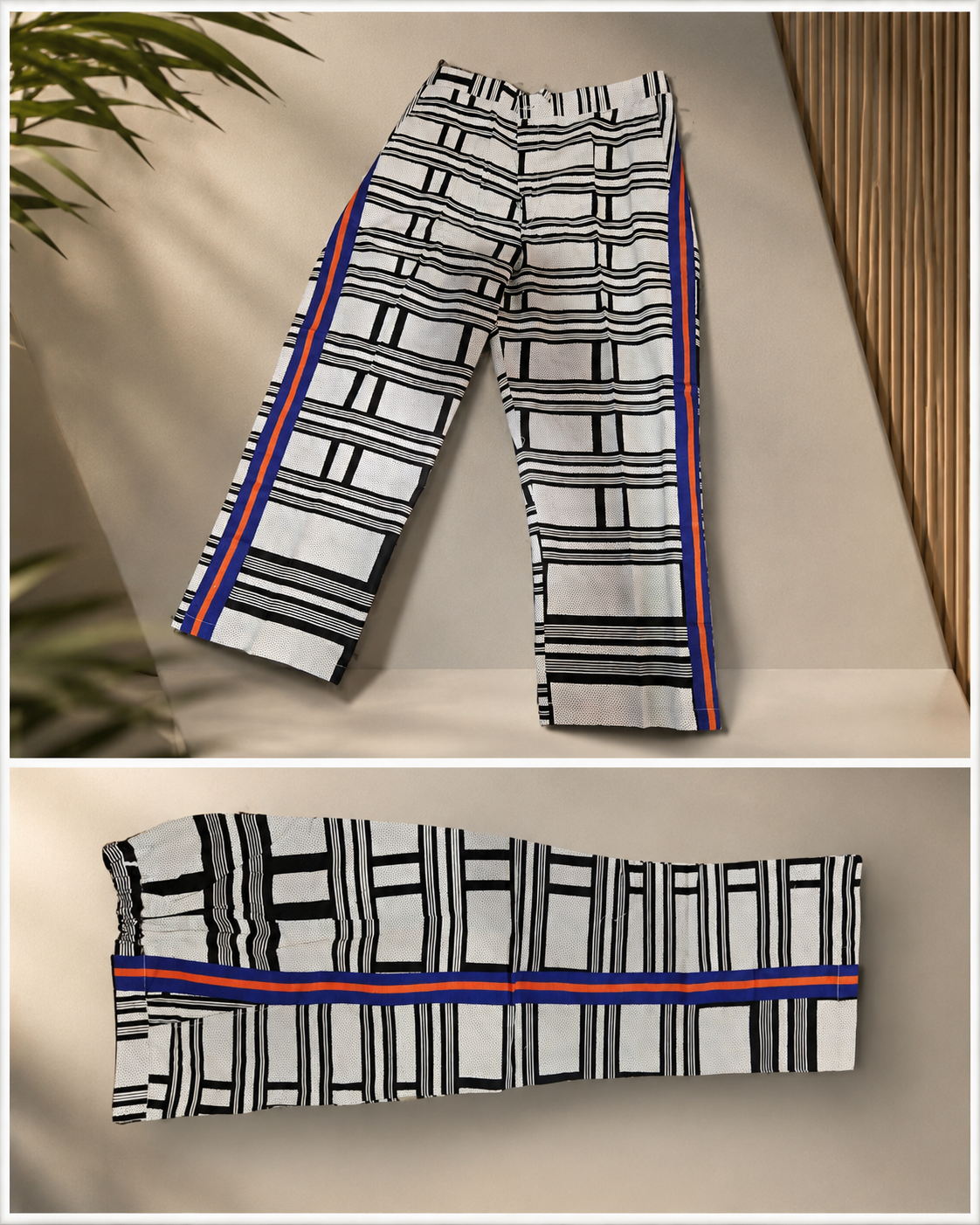 Male ankara pants with aso oke strips