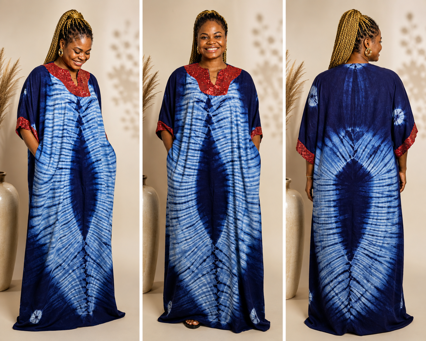 Beaded gown in alarodudu adire design