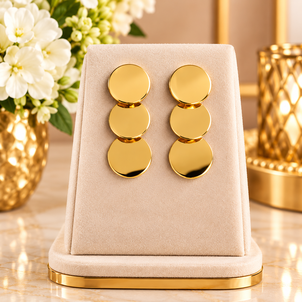 Multi layer hollow metal round earrings 