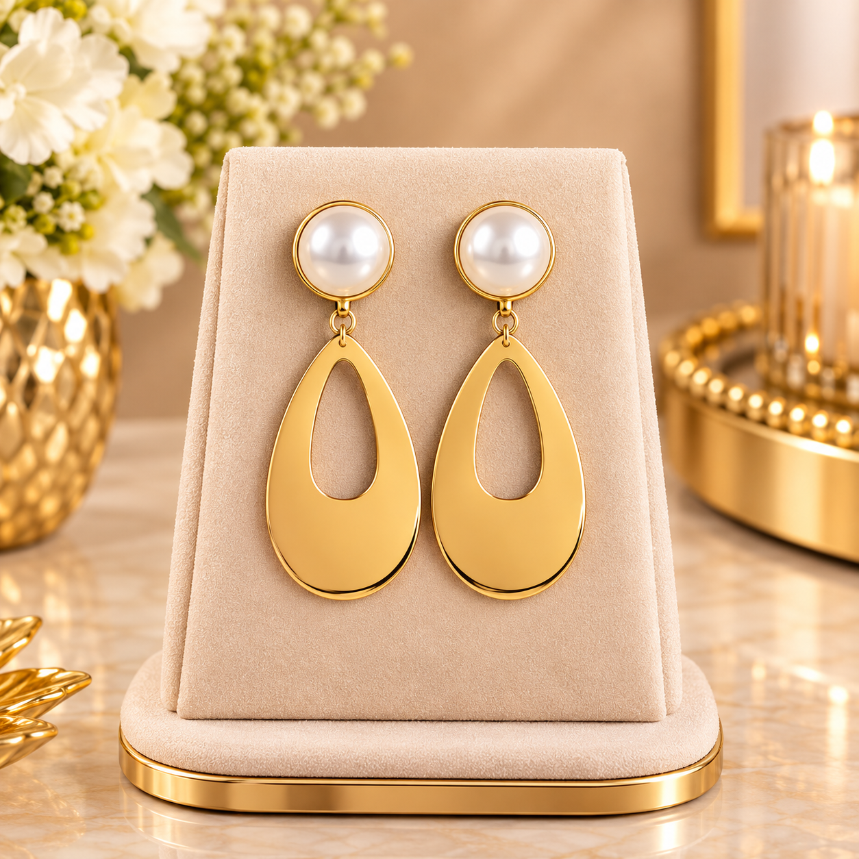 Geometric earrings with pearls 