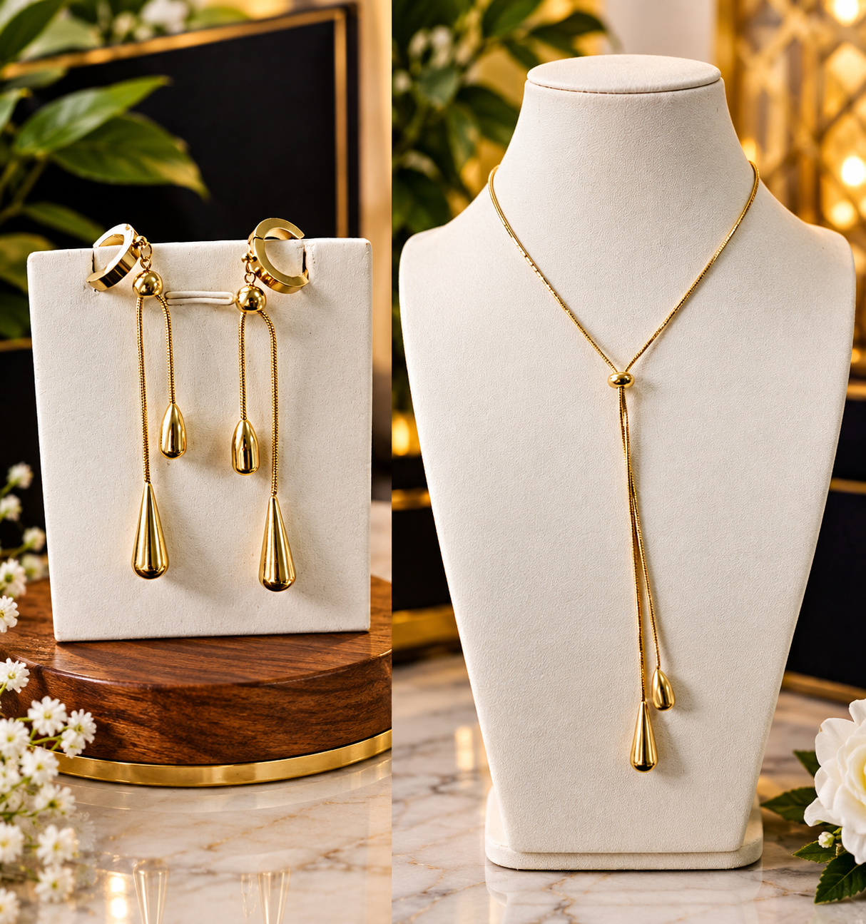 Adjustable long chain with earrings