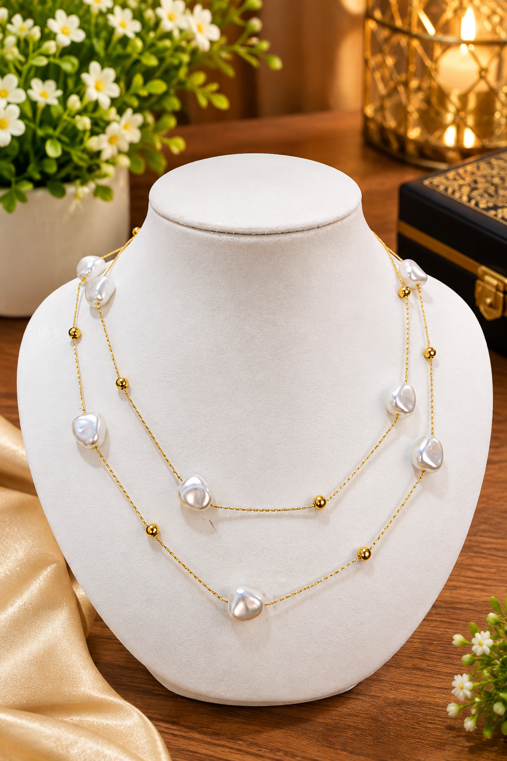 White pearls 2 steps chain 