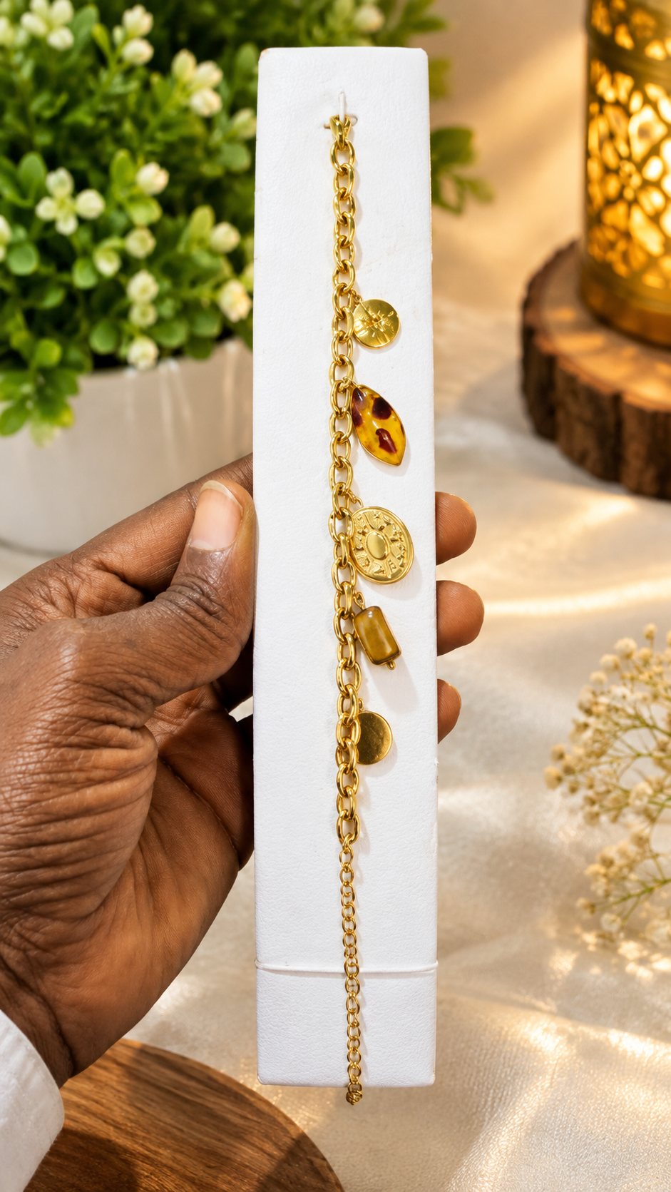 Brown beads gold bracelet 