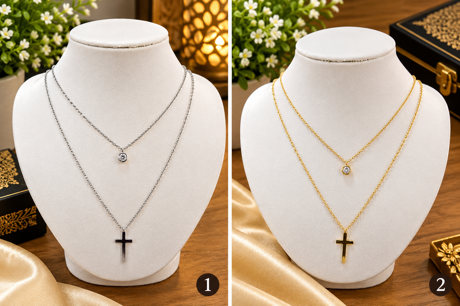 Double chain with cross pendants