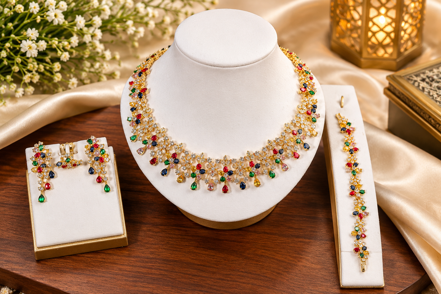 Coloured stones zirconia set